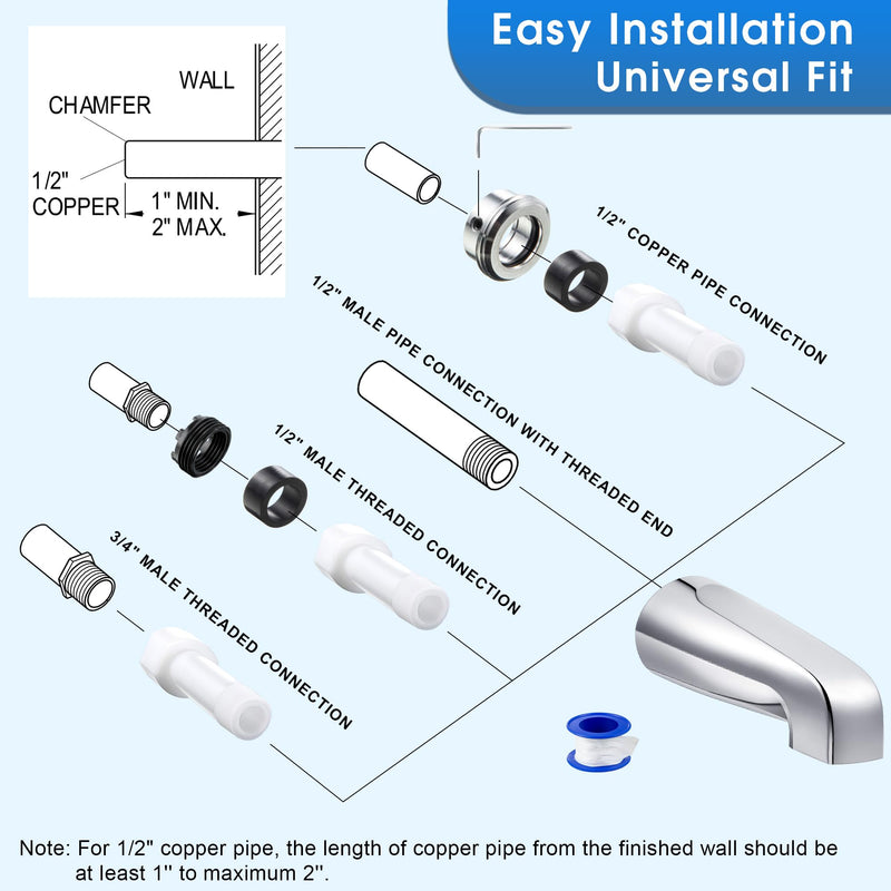 Enhon Shower Faucet Handle Replacement Set, Compatible with Price/Pfister Tub and Shower Faucets, Tub Spout Without Diverter and 3 Pieces Hot Cold and Diverter Knob Replacement(Classic Style) Classic