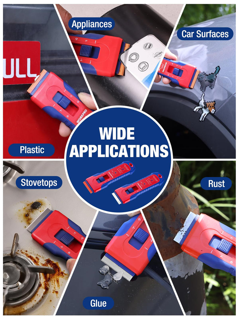 WORKPRO 2-Pack Retractable Razor Scrapers with 182 Metal & Plastic Blades 2 Pack + 182 Blades