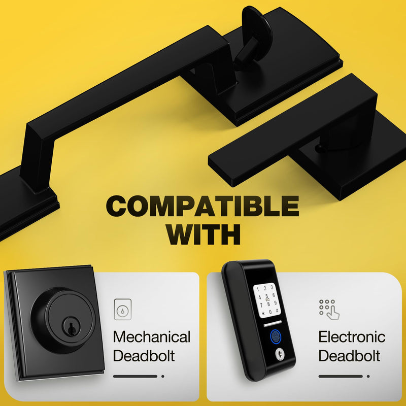 Kolet Front Door Handle, Handle Set with No Lock, Exterior Entry Door Handle, Heavy Duty Zinc Alloy, Reversible for Right & Left Opening, Deadbolt Not Included, Matte Black