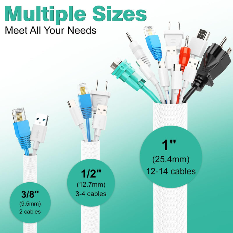 Dog and Cat Cord Protector 10ft - 3/8inch, Flexible Cable Sleeve for Easy Cord Management, Protects Cables from Pets Chewing, Ideal for USB, Power, Audio and Video Cords - White 3/8"-10ft