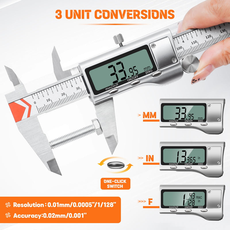 Digital Caliper, HARDELL 6 Inch Measuring Tool with Stainless Steel, Protection Design, Easy Switch from Inch Metric Fraction, Large LCD Screen 150mm for Household/DIY