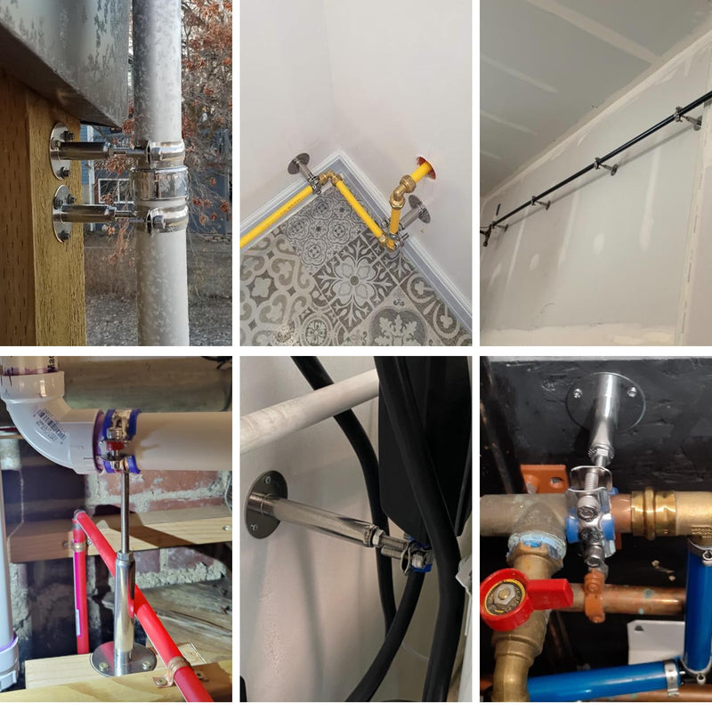 Kodilin 4PCS 304 Stainless Steel Wall Mount Ceiling Mount Pipe Supports,Suitable for OD Pipe 1/2"(19-22mm),Adjustable Height 50-100mm,Adjustable Pipe Strap Clamp with Screws Adjustable Height 50-100mm 4pcs 1/2"(19-22mm)