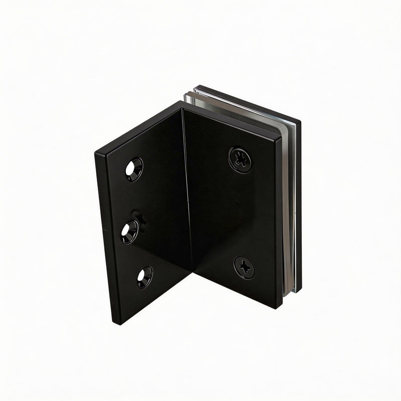 Glass Clamp, Heavy Duty Solid Brass Shower Clip for 5/16" to 1/2" (8-12mm) Glass, Wall or Floor Installation, Matte Black 90 Degree_C
