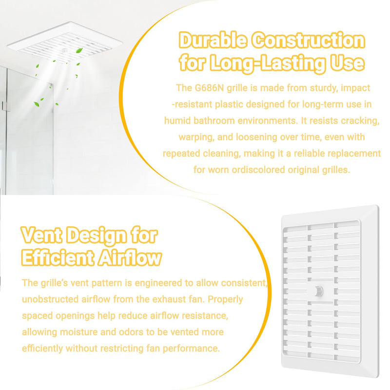 G686N Bathroom Vent Fan Grille/Cover Replacement, Compatible with Broan-NuTone Models 686, Durable White Exhaust Fan Cove(2 Pack) 2 Pack