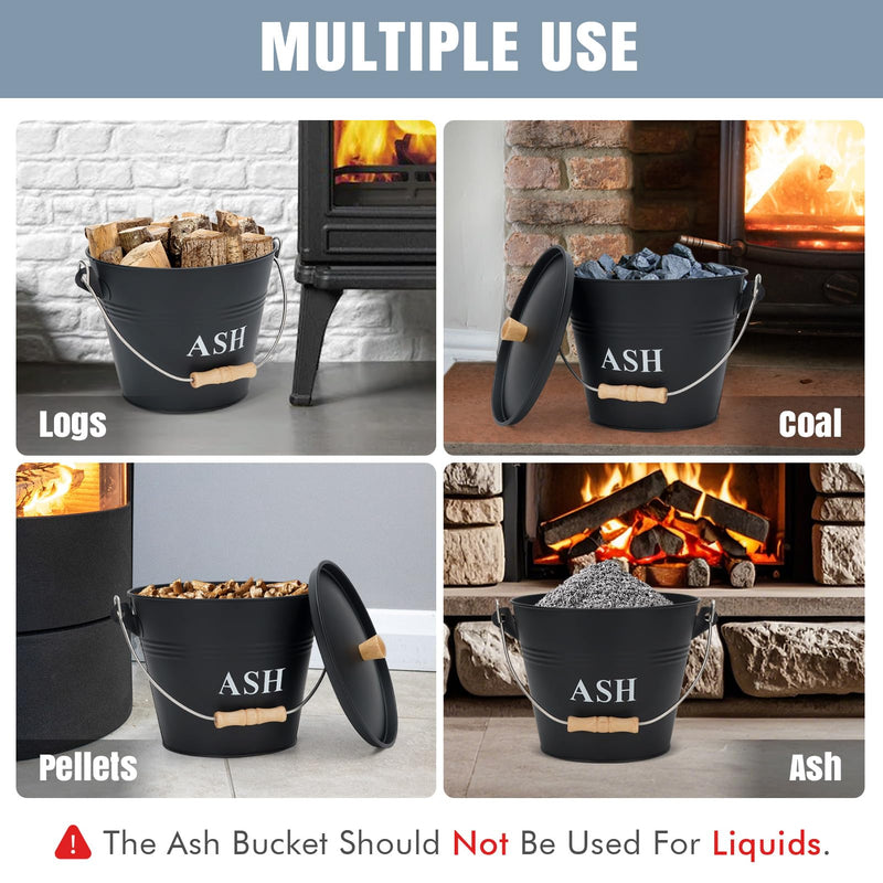 INNO STAGE Mini Metal Ash Bucket with Lid, Shovel and Broom, 1.5 Gallon