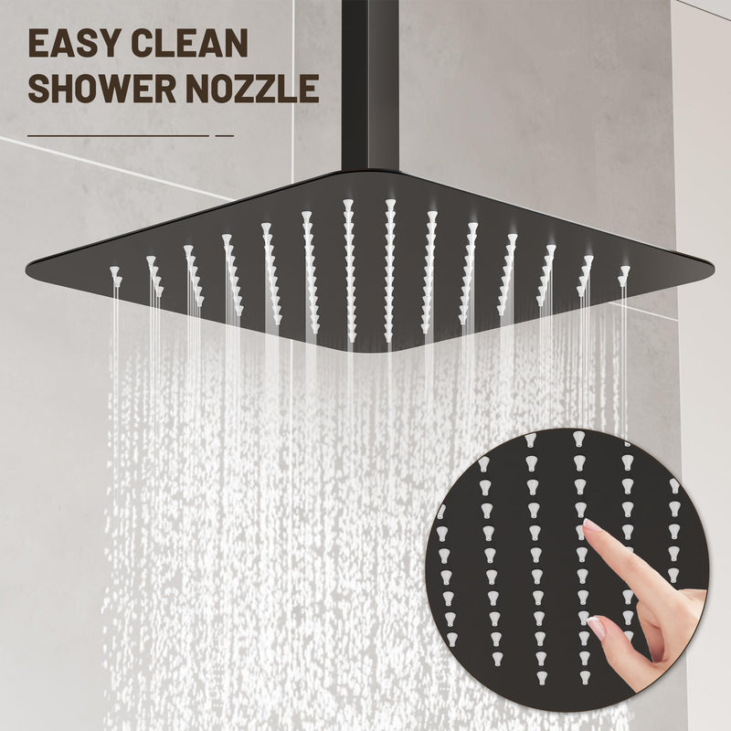 Esnbia 10" Rain Shower Head, Stainless Steel Rainfall Ceiling Mount Shower Head, 2.5 GPM Water Flow, Matte Black (Shower Arm Not Include) 10 Inch