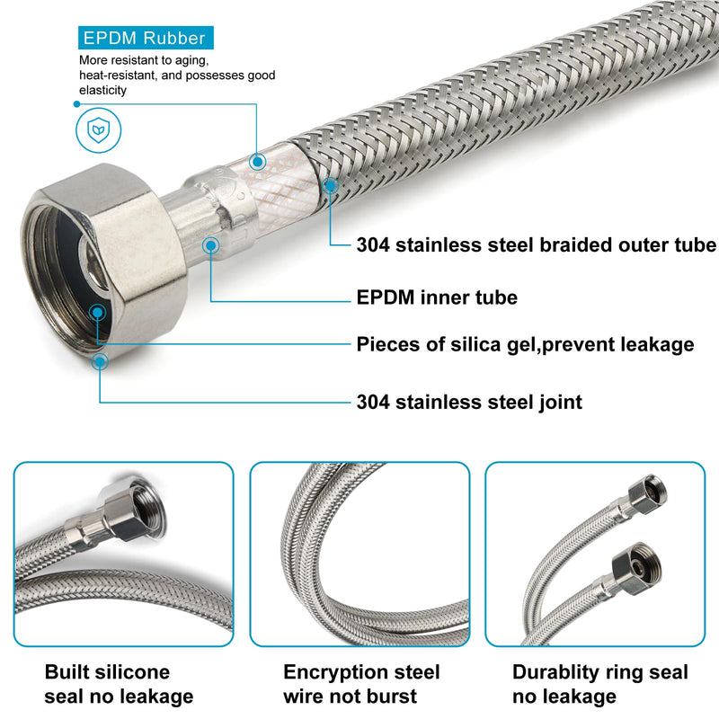 Midanya Faucet Supply Lines,24" Stainless Steel Braided Water Supply Line, 1/2" FIP x 3/8" COMP Faucet Hose, Faucet Hose Connector x 2 Pcs (1 Pair) 24 Inch