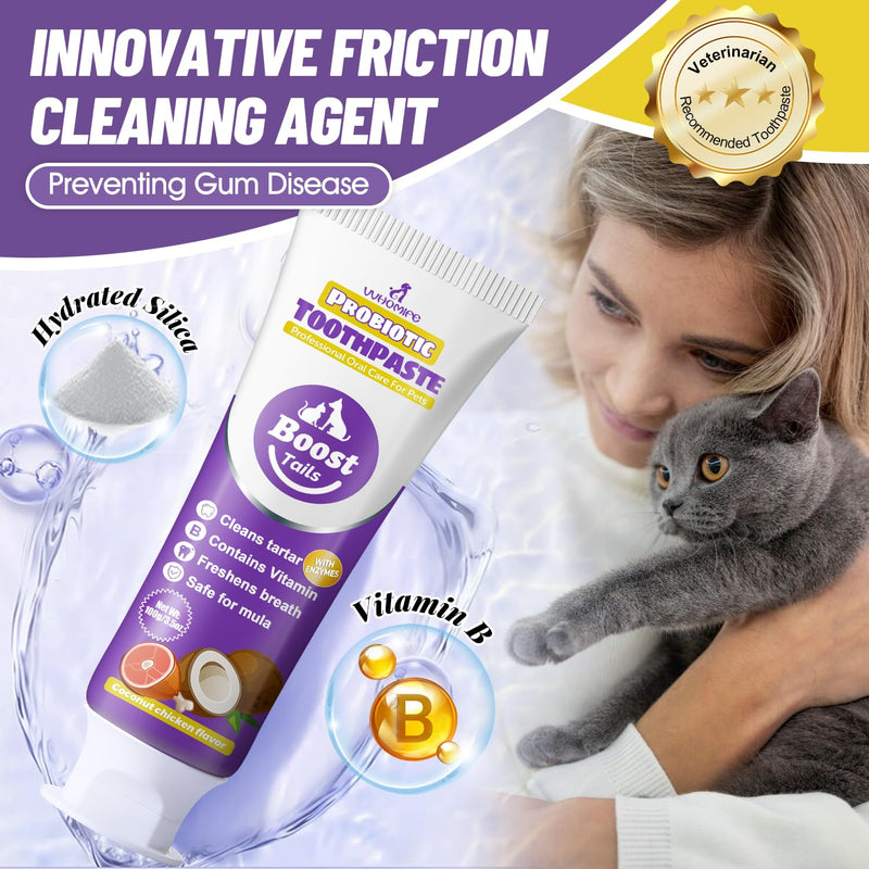 Cat Toothbrush for Kitten Teeth Cleaning + Natural Coconut Oil Cat & Dog Toothpaste.Enzymatic