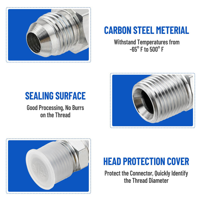 10 Pack Hydraulic Hose Adapter Fittings: 3/8" JIC 37° Male x 3/8" NPT Male Thread, Straight Tube Connectors with Protection Cover 3/8" JIC Male x 3/8" NPT Male