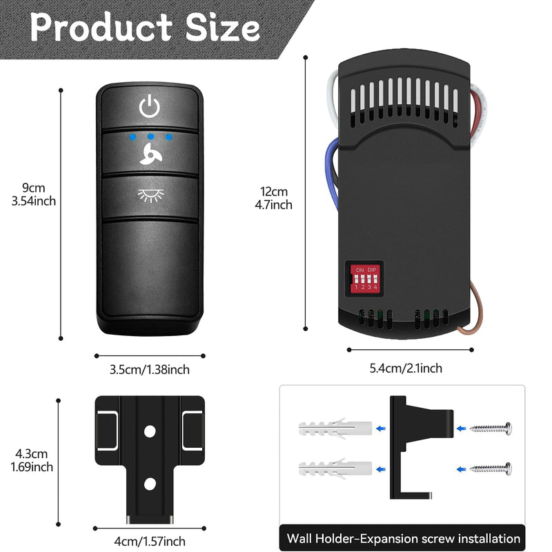 Universal Ceiling Fan Remote Control Kit,Hampton Bay Fan Remote Kit Replacement for Hunter,Harbor Breeze, Home Decorators,3-Speed, Light Dimming,Time Delay, KUJCE10320/TR222A,2AAZPHD3/HD3,98130 Universal Remote Kit