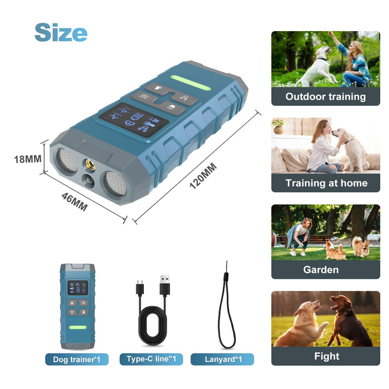 Dog Bark Deterrent Device,Anti Barking Device for Dogs, Ultrasound Dog Bark Deterrent,Best Anti-Barking Device, 4 Modes & LED Light & LCD Screen Portable Indoor & Outdoor（Blue） Blue