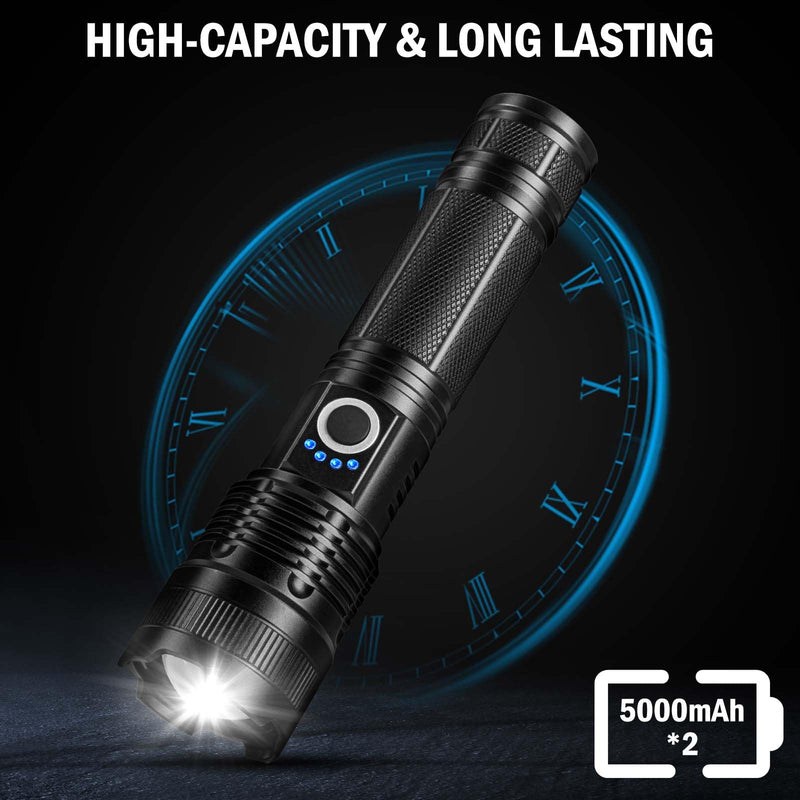 Rechargeable Flashlights High Lumens, 4 Pack 99,000 Lumens Led Flashlights with 5000ɱAh Βattery, Waterproof Powerful Flash Light Multifunctional Flashlights for Home Camping Hiking