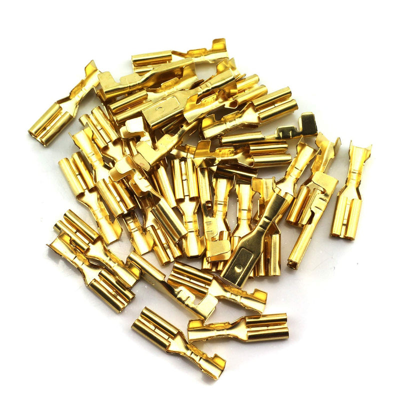 MEETOOT 100pcs 2.8mm Gold Female Spade Crimp Terminal with Insulating Sleeve Self Lock Plug Electrical Wire Splice Connectors