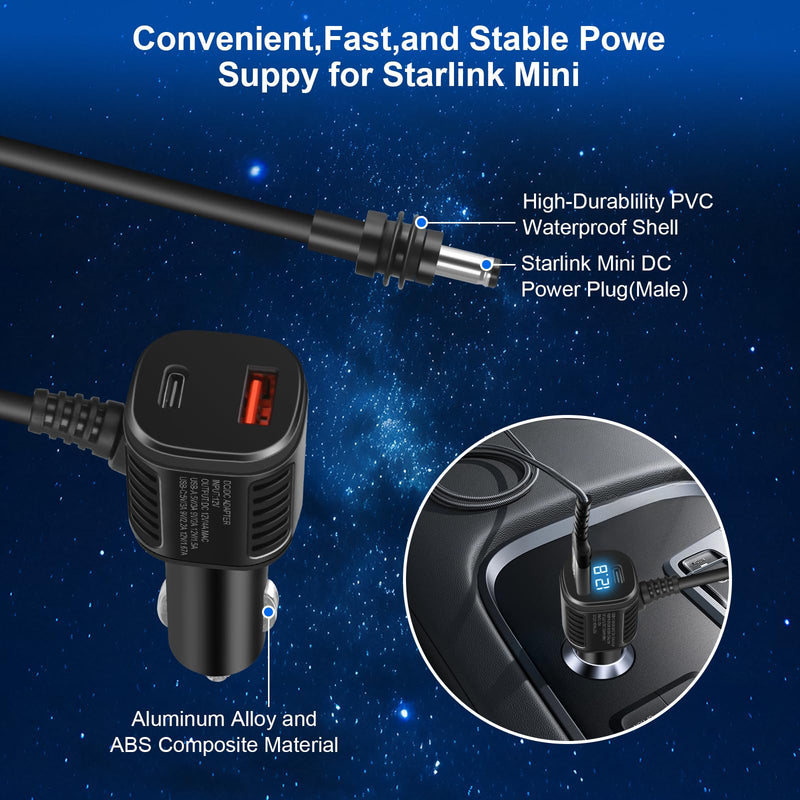 Starlink Mini Car Adapter with Step Up Converter,12/24V Step Up to 30V 3.5A Power Converter,3 in 1Starlink Mini Power Cable with Digital Display,Waterproof Car Power for Trucks,RV,Ships (9.84FT/3M)