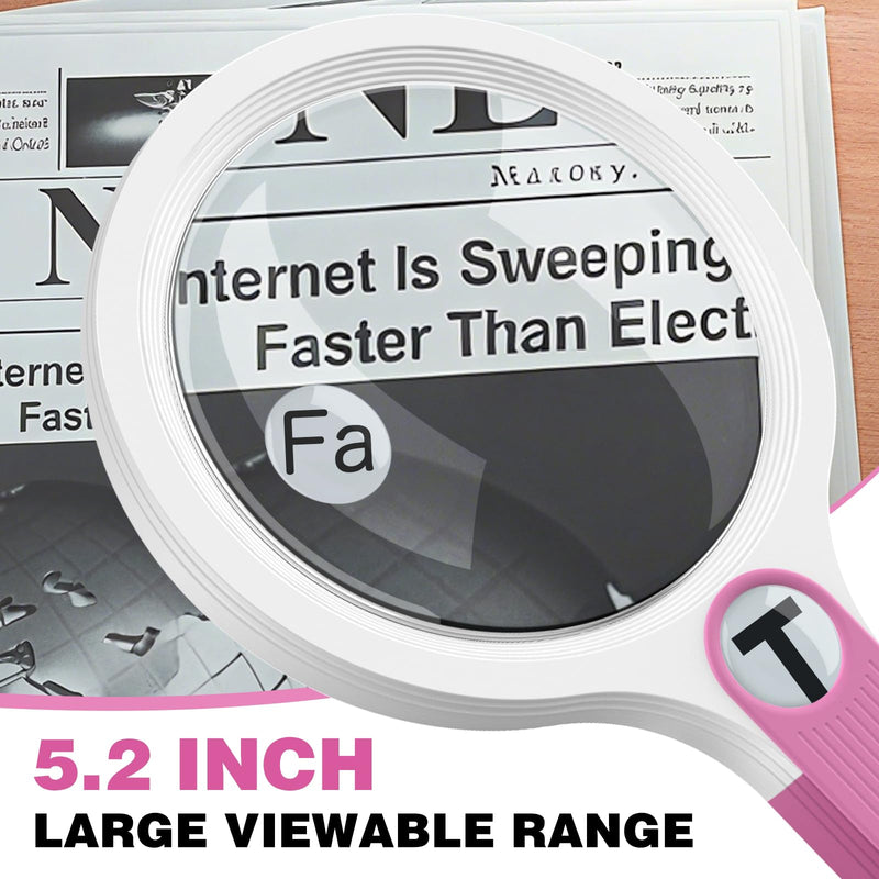 Rechargeable Large 5.2'' Magnifying Glass with Light, 10X 20X 45X Handheld Magnifying Glasses for Reading, 3 Lighted Modes Non-Slip Handle Magnifier for Seniors Close Work Coins Jewelry Hobby