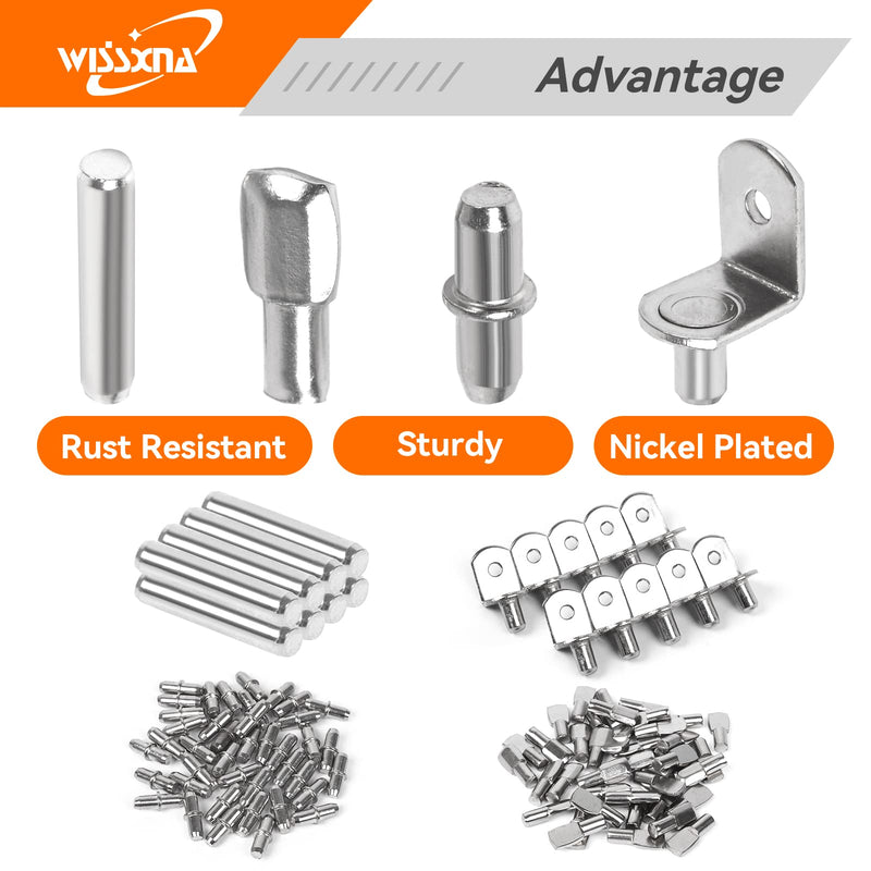100Pcs Shelf Pegs for Shelves, 4 Styles Shelf Pins Kitchen Cabinet Shelf Pegs, Nickel Plated Shelf Holders Pegs, Bookshelf Pegs for Shelves, Metal Shelf Support Pegs & Pins (5mm & 6mm)… 5mm & 6mm Nickel