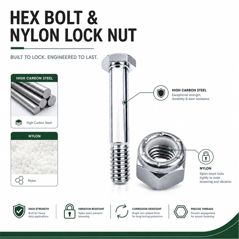 HKlanyue5/16 x18x2-9/100,Caster Wheel Bolt and nut， Carbon Steel, Galvanized, hex Head Screw, Suitable for handcarts, Replacement hub Bolt (100) 100