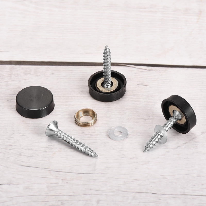 uxcell 16 Pcs Screw Covers Caps, 304 Stainless Steel Mirror Screws Decorative Caps Cover Nails, Mirror Screws Fasteners for Sign Advertising Hardware Construction, 25mm Diameter, Black