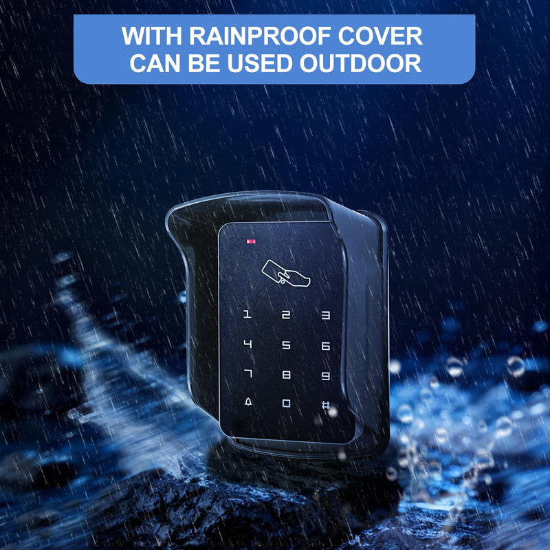 Door Access Control System Kit, RFID Keyboard with Rain Cover, 180/350lbs Magnetic Lock, DC12V Power Supply, 10Pcs 125KHZ ID Keyfobs,Door Safety Switch Applies to Outdoor