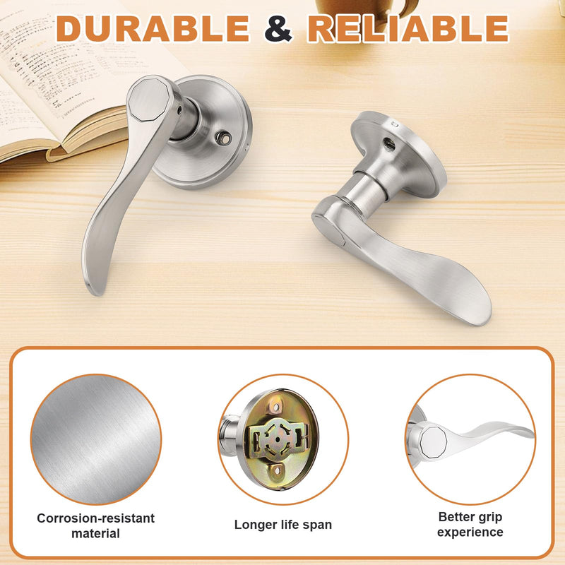 Probrico Dummy Door Handles Two Pairs, Brushed Nickel Interior Dummy Door Lever for Hallway Closet, No-Turning Reversible Door Lever Wave Style 2 Satin Nickel