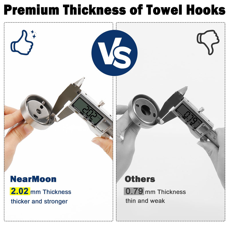 NearMoon Bath Towel Hooks- SUS 304 Stainless Steel Robe Hook Holder, Heavy Duty Coat Hook for Bathroom Livingroom Hotel Kitchen Garage, Wall Mounted- 4 Pack (Brushed Nickel) Brushed Nickel