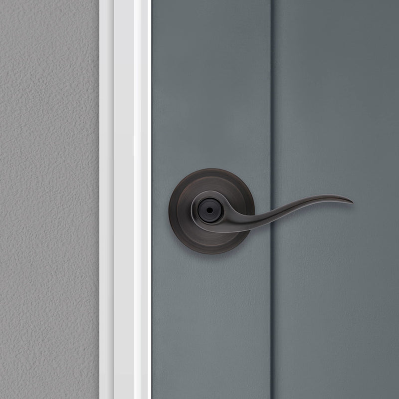 Kwikset Tustin Interior Privacy Door Handle with Lock, Door Lever For Bathroom and Bedroom, Venetian Bronze Reversible Keyless Turn Lock, with Microban Protection