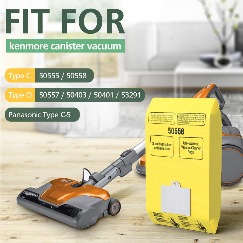 15 Pack Canister Vacuum Cleaner Bags Compatible with Kenmore Canister Type C/Q 5055, 50555, 50557, 50558 and Type C-5, C-18, 53292, 200 Series, 400 Series, 600 Series, 700 Series, 800 Series Vacuum 15 Pack