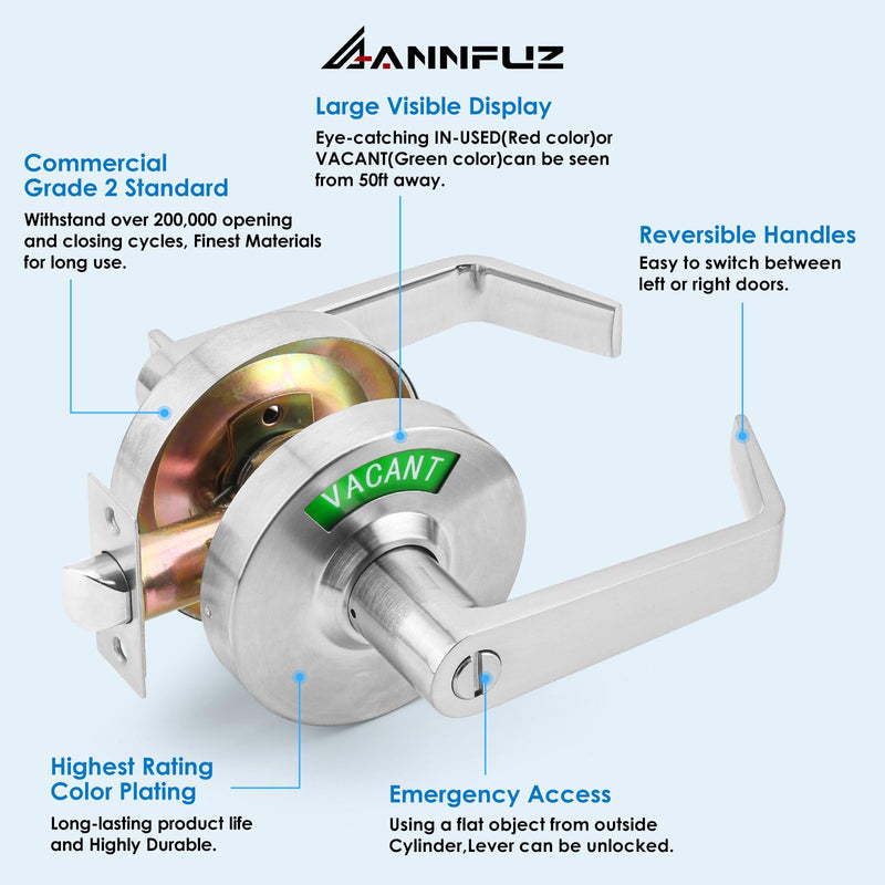 Vacant Occupied Bathroom Door Handle Lock,Privacy Lever with Large Indicator,in-Use or Vacancy Indication Occupied Deadbolt,Commercial Door Handle Lock for Public Restrooms(Satin Nickel) Satin Nickel