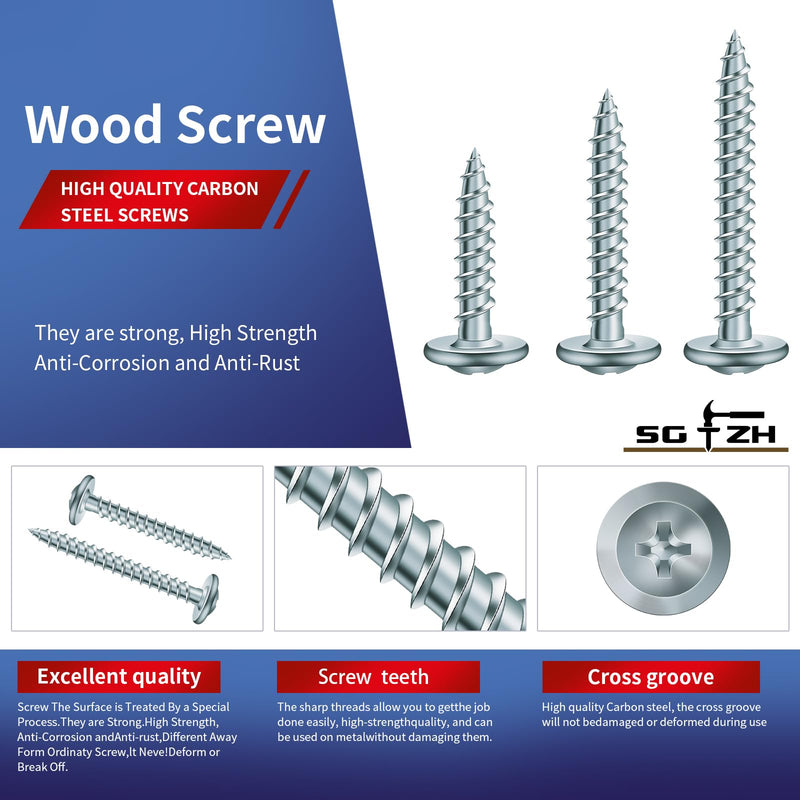 #8 x 1/2" Wood Screw 100Pcs Alloy Steel Standard Thread Truss Head Fast Self Tapping by SG TZH #8 x 1/2" Silver - Alloy Steel 100