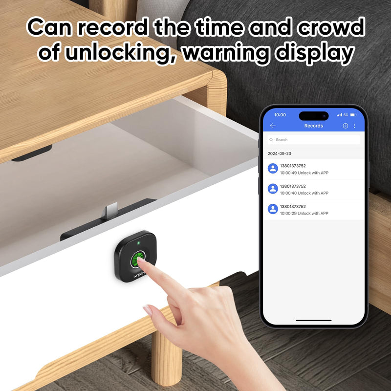Bluetooth Fingerprint Cabinet Lock With Phone/Watch App Unlock, Smart Biometric Keyless Hidden File Drawer Wardrobe Lock, Child Safety Electric DIY Wooden Furniture Plastic
