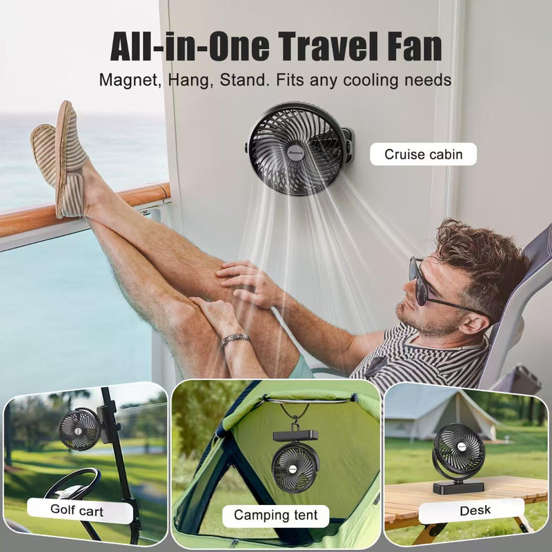 AMACOOL 10000mAh Magnetic Travel Fan for Sleeping, Cruise, Golf Cart, Ultra-Compact, Bottom Hook, Rechargeable Battery Powered, Ship Cabin Approved, Camping Travel Cruise Essentials 2026