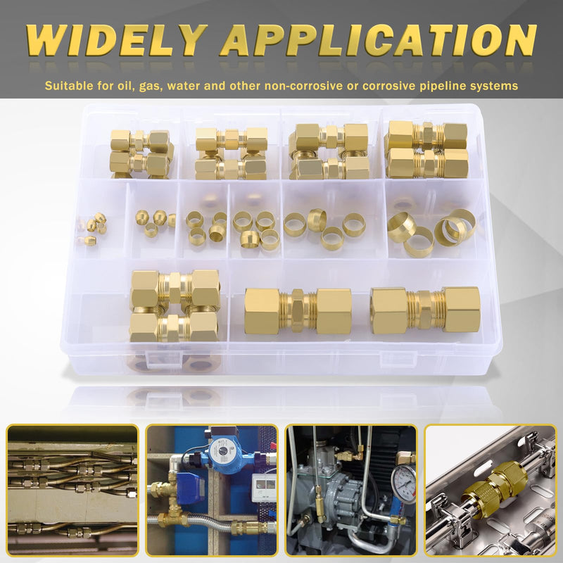 46pcs Brass Compression Tube Pipe Fittings Assortment Kit, Taiidaues 1/8" 3/16" 1/4" 5/16" 3/8" 1/2" OD Compression Union Connector & Compression Sleeves Ferrules 46Pcs Compression Kit - NewNest Australia