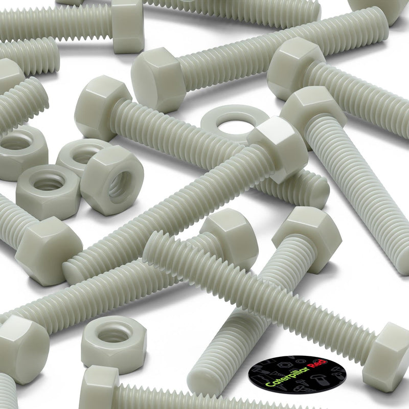50 x Glass Filled Reinforced Nylon Hex Head M6 x 40 mm, Plastic Nuts, Bolts & Washers (15/64 x 1 37/64 in)