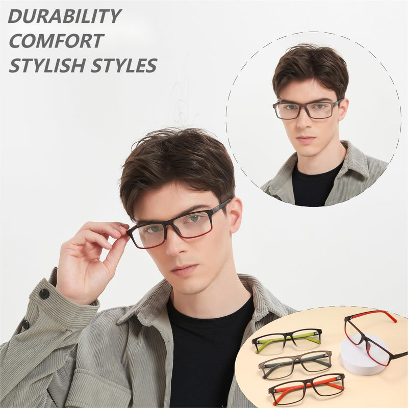 4 Pack 2.75 Reading Glasses Men Readers Blue Light Blocking Computer Eyeglasses Comfortable Rubber Temple Wide Frame 4 Pack Mix a 2.75 x