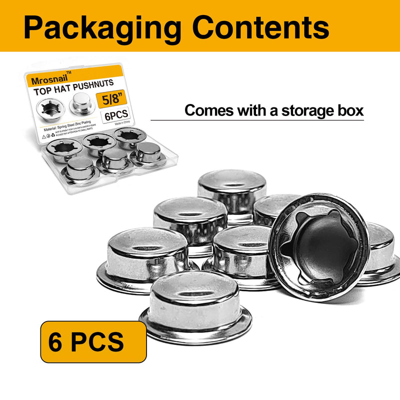 6PCS 5/8” Push Nuts Axle Cap, Push on Pushnut Spring Steel Permanent Washer Caps with Zinc Mech Finish for Hand Trucks, Rolling Bins, Lawn Wagons – Reliable Alternative to Cotter Pins 6pcs 5/8“
