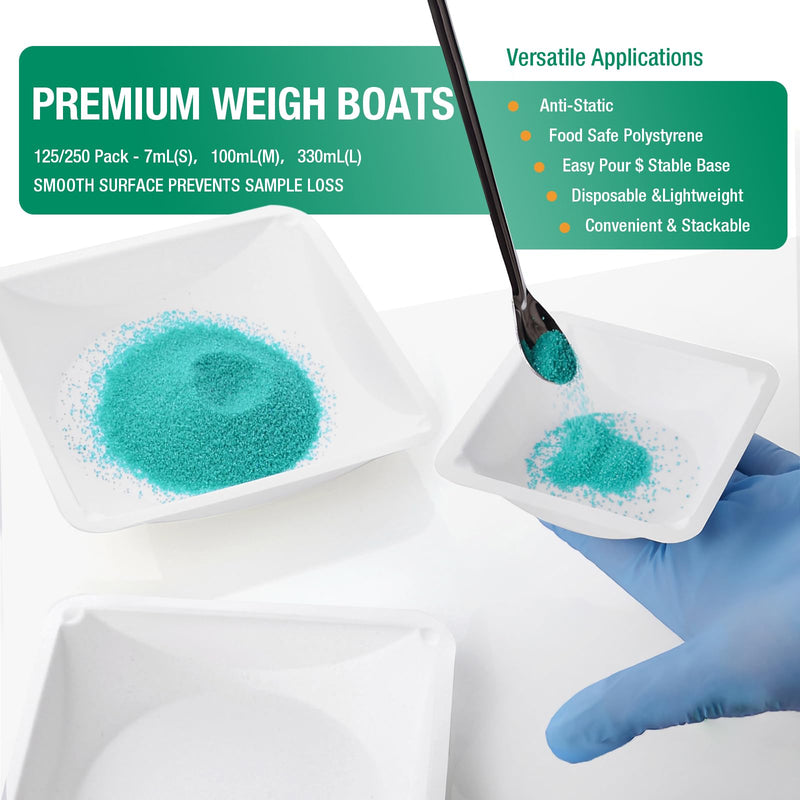 Large Disposable Weighing Boats 330ml 125 Pack – Translucent White - Food-Grade Anti-Static Polystyrene for Laboratory, Scientific, Culinary, Precise Measuring, Durable, Leak-Proof, Easy-Pour