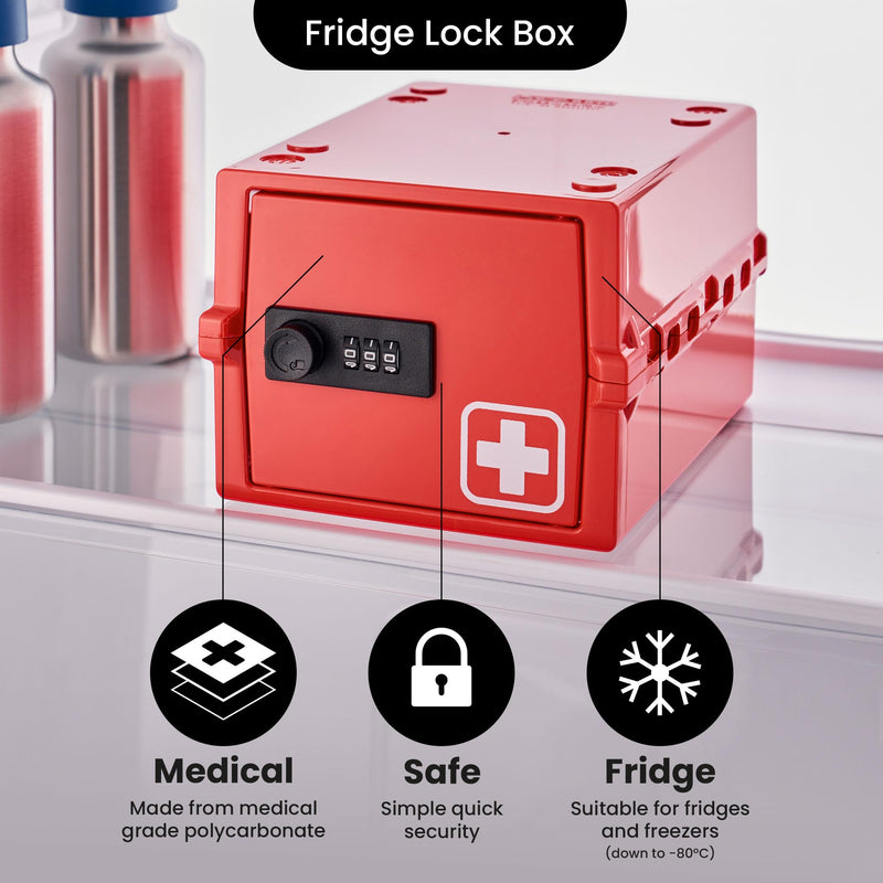 Lockabox Mini™ | Small Medicine Lock Box with Combination Lock (Half Letter Sized) | Mini Medical Lockable Box For Tablets, Creams & Medical Pens | External Size 8.8 x 6.1 x 4.7 Inches (Medi Red) Medi Red
