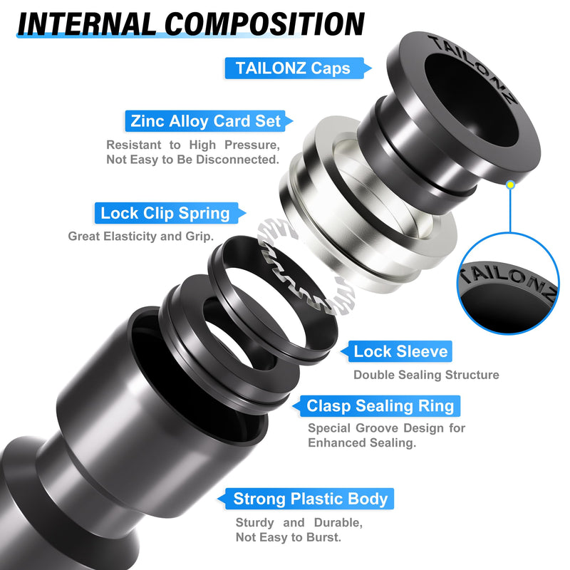 TAILONZ PNEUMATIC Black Straight 1/4 inch Tube OD Push to Connect Tube Fittings Push Lock PU-1/4 (Pack of 10) 1/4"OD