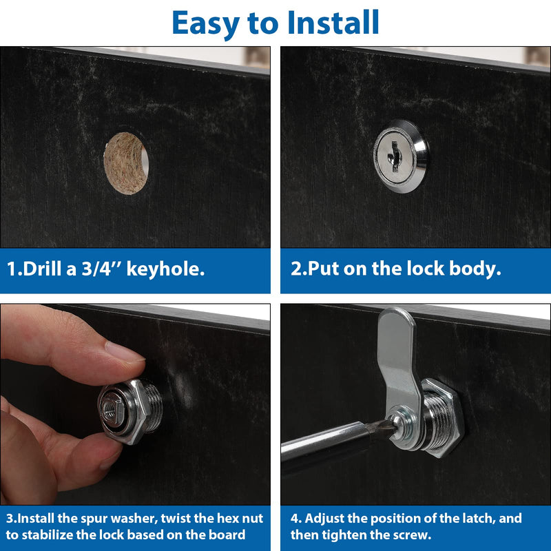 goldenwarm Keyed Different, Mailbox Cam Lock 5/8" Cylinder, Cabinet Cam Lock Secured File Cabinet Lock with Keys Toolbox Lock Zinc Alloy Drawer Lock and Key, Satin Nickel Finish, 1 Pack 16mm(5/8'')-Keyed Different
