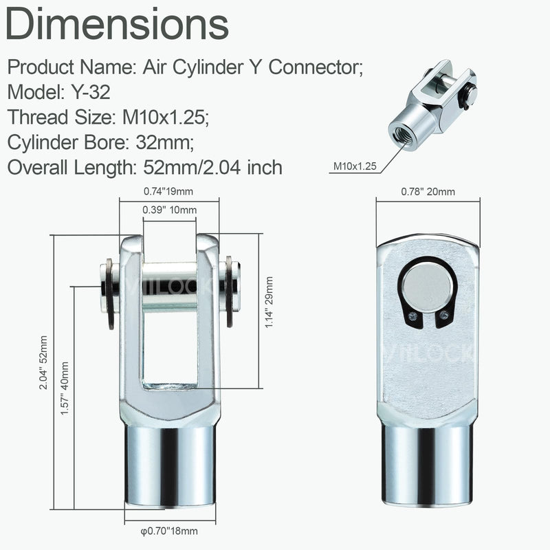 2pcs Air Cylinder Rod Clevis End, M10x1.25 Female Thread Y Connector for Pneumatic Air Cylinder Foot Mounting Work Y-32 Y32