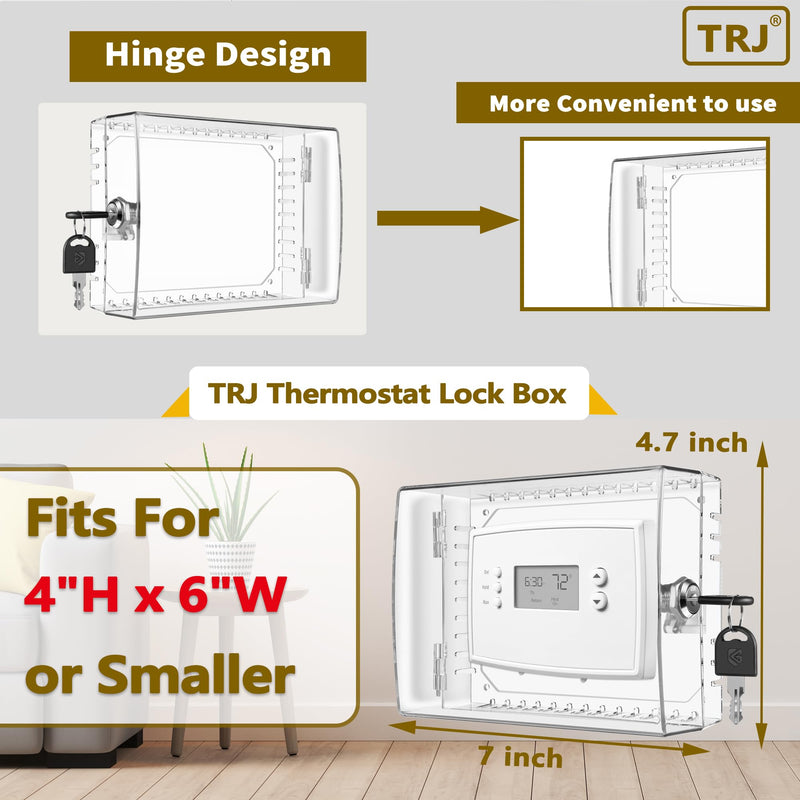 TRJ Large Thermostat Lock Box with Key, Clear Thermostat Cover with Lock for Thermostat on Wall, Lockable Thermostat Lock Box Cover, AC Lock Box Cover with Key Fit Thermostats 4" H x 6" W or Smaller 1 PCS Key Lock Box