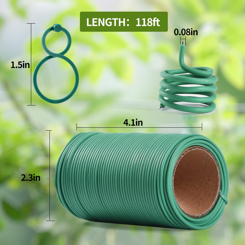 118 Feet Soft Plant Tie Green Twist Garden Ties with 20PCS Garden Plant Clips for Plants Gardening Home Office Organization TPR Garden Ties Supplies with 2mm Diameter 118feet