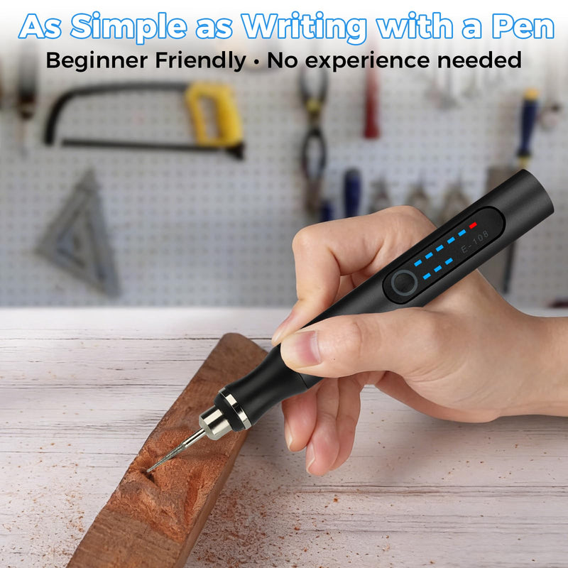 Electric Engraving Pen with 37 Bits, USB Rechargeable Cordless Engraver Pen, Portable Engraving Tool Kit, Engraving Pen for Metal, Wood, Glass & Plastic Black (Black)