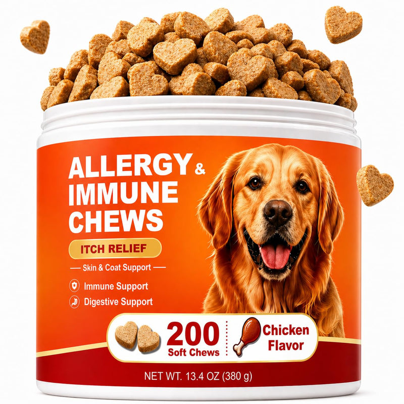 Dog Allergy Chews 200ct – Itchy Skin Relief for Dogs, Anti Itch & Immune Support,Licking Paws Treatment,Soft Chews with Colostrum,Probiotics & Vitamins,Skin and Coat Supplement for Dog Allergy Relief 1.9 g /200 Count (Pack of 1)