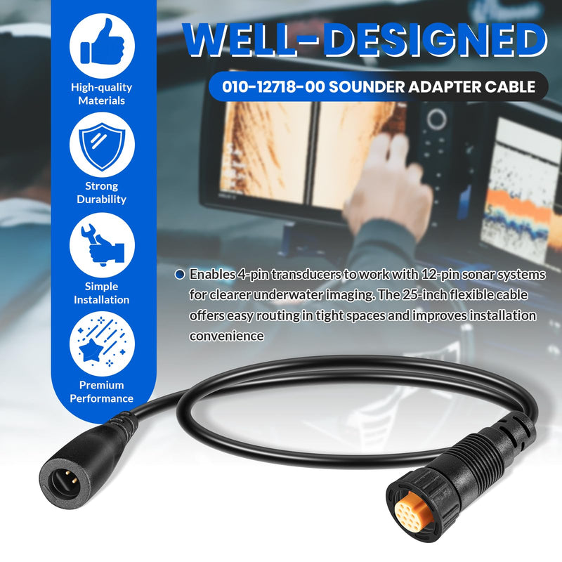 Replace for Garmin 010-12718-00 Sounder Adapter Cable, Connects 4-Pin Transducer to 12-Pin Fish Finder, for Garmin echoMAP Chirp/Plus/Ultra/UHD/UHD2 Series Fish Finders, 25-inch