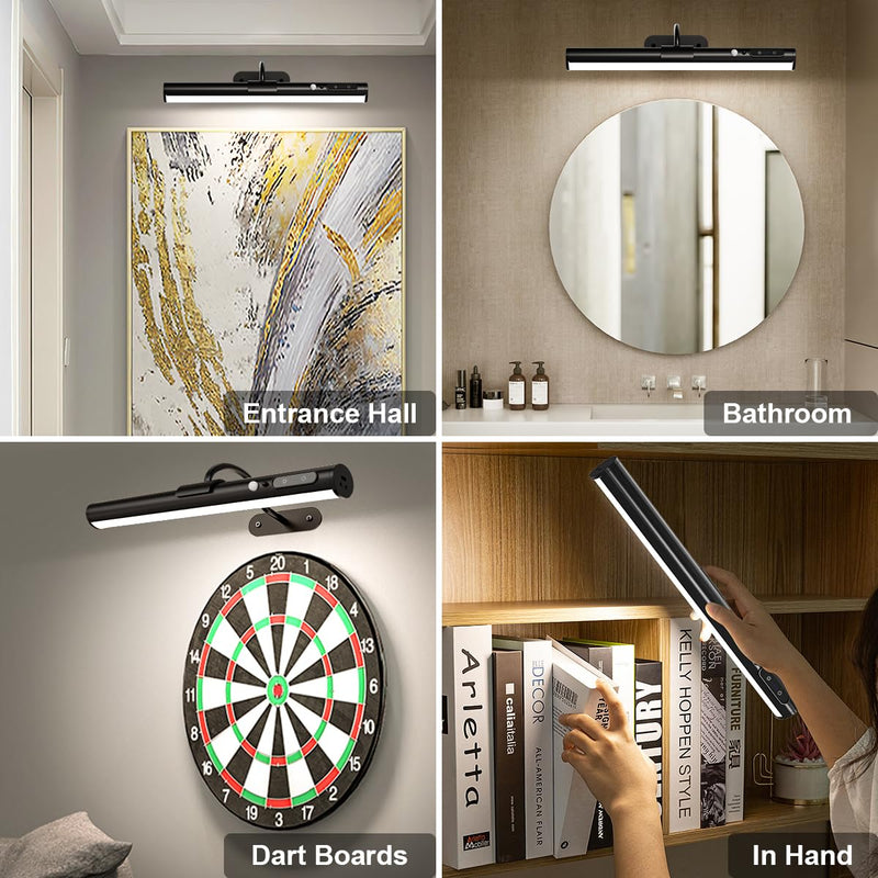 Hapfish Motion Sensor Battery Operated Wall Sconce, Wireless Picture Lights for Wall, Rechargeable Magnetic Art Lighting with Remote Control, Battery Picture Light for Poster Dartboard Mirror - Black Motion Sensor Black