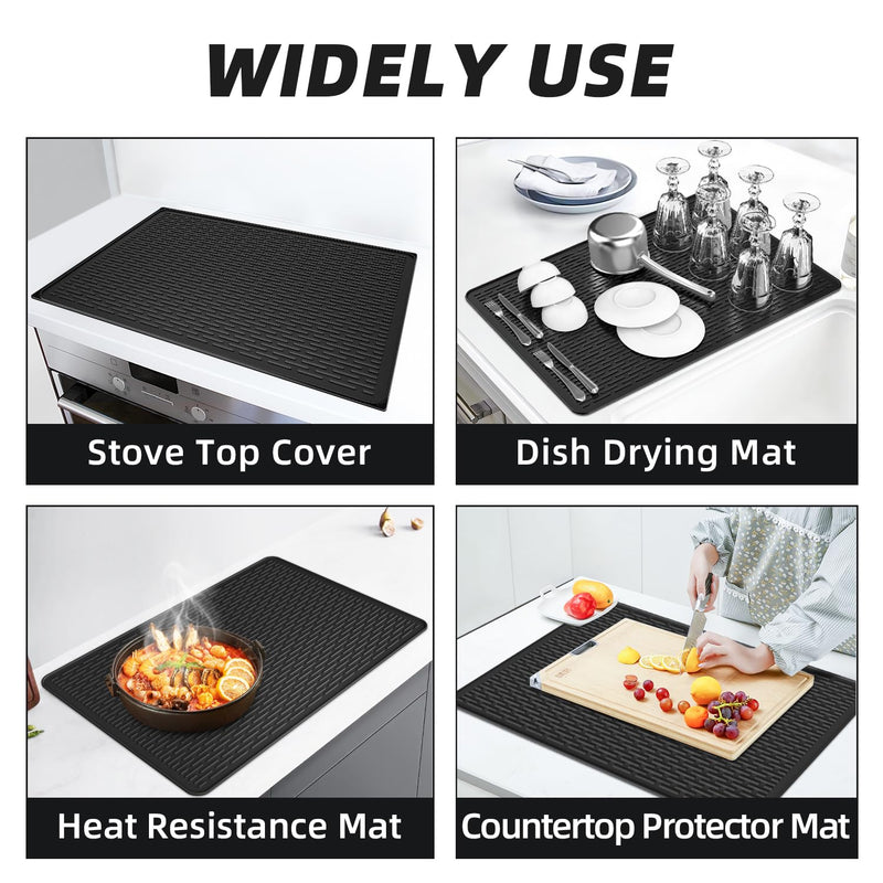 LOPNUR Electric Stove Cover for Stove Top, 30"x21" Silicone Stove Mat for Glass Top Stove Cover Protector, Heat Resistant Induction Cooktop Protector, Non-Slip Kitchen Glass Cooktop Protector, Black 30"L x 21"W