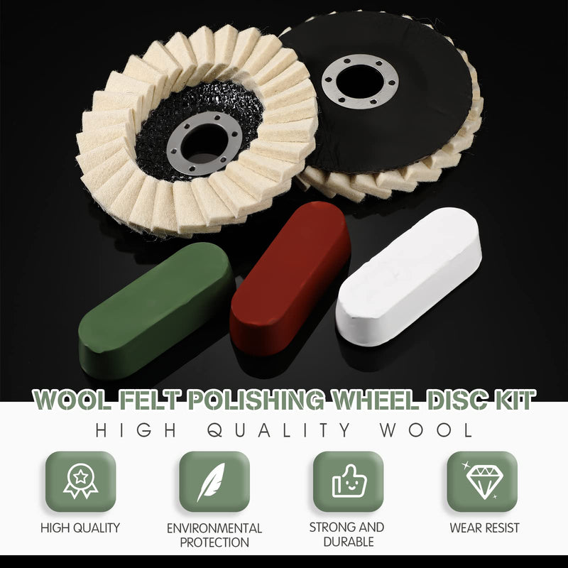 8 Pcs Wool Polishing Wheel Disc and Polishing Compounds Set Includes 5 Thicken Arbor Buffing Wheel 3 Buffing Compound 4 1/2 x 7/8 Inch Felt Flap Disc for Angle Grinder, Multi Surface