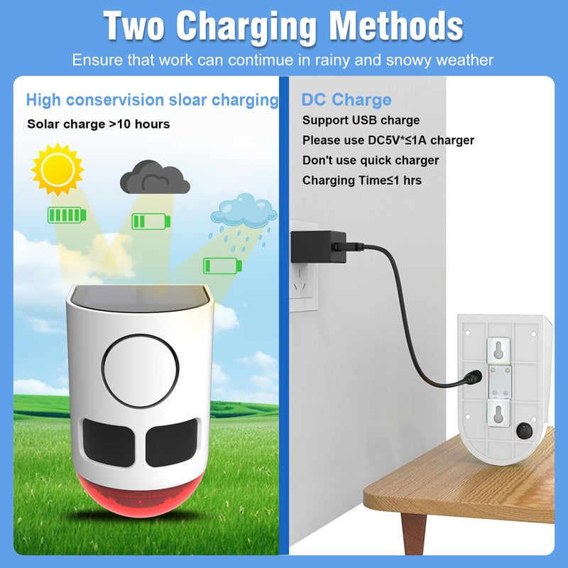 ChunHee Solar Motion Sensor Alarm Outdoor 4 Working Mode Dog Barking Motion Activated Alarm 129dB Loud Sound Noise Maker IP65 Waterproof Motion Detector with Strobe Light for Yard Farm Garden (2PCS) 2PCS