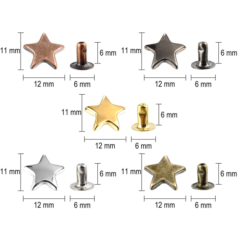 200 Sets 12MM Mixed Color Star Rivets for Leather Star Rivet Studs Kit Garment Rivets Leather Rivets Studs and Spikes for Leather Craft Clothing Bags Belts Dog Collar Shoes DIY Rivets 15/32 Inch Mixed in Box